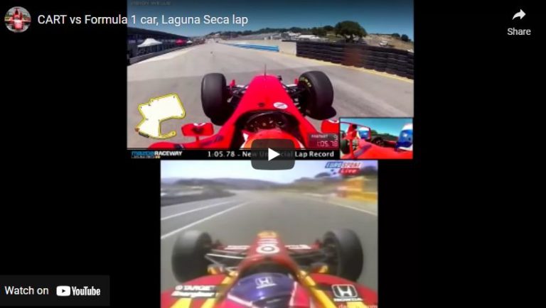 CART vs Formula 1 car, Laguna Seca lap