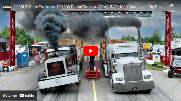 3,000HP Semi Trucks vs 120,000 Pound Trailers – DRAG RACING! (Great Lakes Big Rig Challenge)