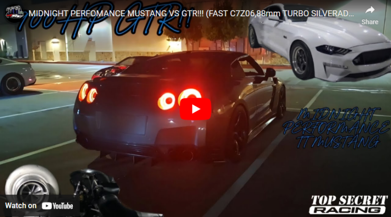 MIDNIGHT PERFOMANCE MUSTANG VS GTR!!! (FAST C7Z06,88mm TURBO SILVERADO AND VMP MUSTANG!)